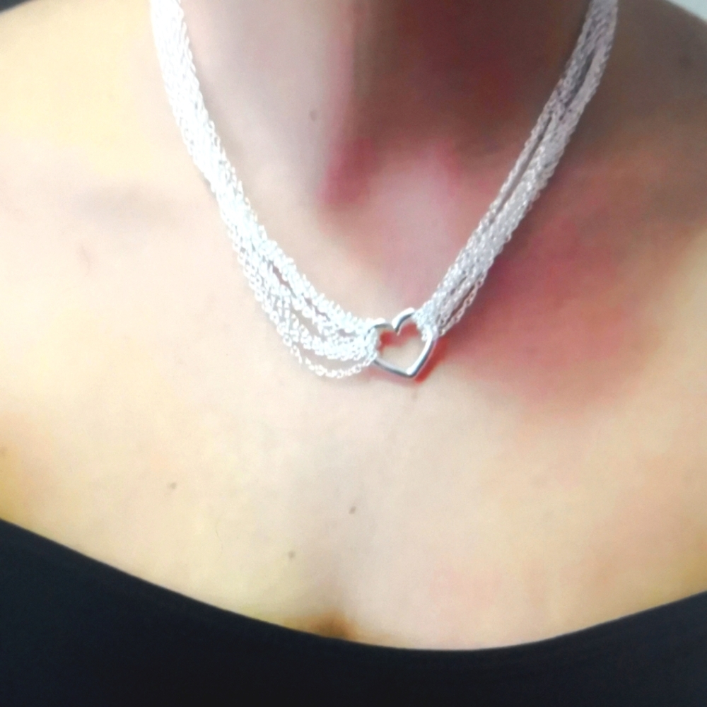 925 Sterling Silver Multi-Line Chain Heart Necklace Bracelet Network Ring - Picture 3 of 8